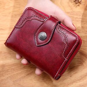Wallets Retro Casual Leather Ladies Portable Short Wallet Zipper Girl Card Holder Coin Purse For Girls