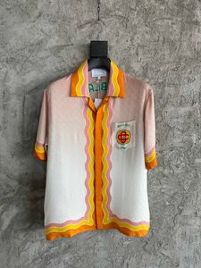 최신 여름 디자이너 셔츠 패션 줄무늬 인쇄 미국 크기 실크 셔츠 고급 고급 고급 남성 캐주얼 셔츠