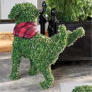 Trädgårdsdekorationer Dekorativa Peeing Dog Topiary Flocking Scptures Staty utan att någonsin ett finger att beskära eller Wate Dh9Iz