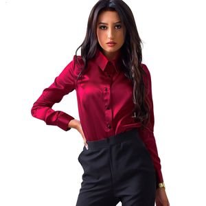 Blusas femininas camisas da primavera e outono Button Up Satin Silk Shirt Blouse vintage Mulheres de mangas compridas