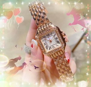 Square Face Roman Tank Women's Small Dial Watch rostfritt stål Band Diamonds Ring Luxury Lady Waterproof Quartz Movement Iced Out Hip Hop Braclet Wristwatch Presents