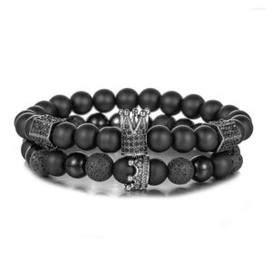 Strand Natural Black Mattel Stone Beads Bracelet Crown Bracelets Men Women Jewellery Friends Pulseiras Brazaletes Handmade Gift