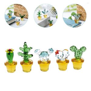 Dekorativa blommor 5 datorer blåst kaktusfigur Bilset Tablett Simulering Växter Desktop Decor Cactus Decoration Staty Glass Potted