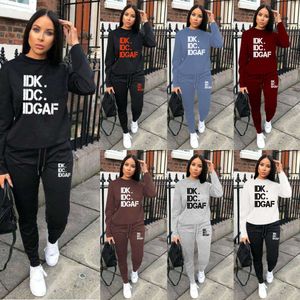 Women Tracksuit Two Piece Set Designer 2023 New Autumn and Winter Ladies Solid Color Tracksuits Letters Tryckt Casual Hoodie Shirt and Pants Sports Suits 7 Färger