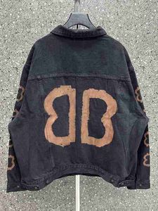 Herrjackor Designer BB Graffiti Denim Jacket med anpassad vävd och färgat tyg Löst passform för både män och kvinnor YB1H