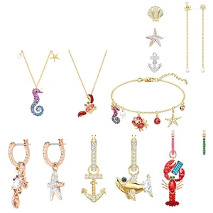 Correntes 925 presentes de prata para o ano tendências loja feminina oceano elementos caranguejo pulseira estrela do mar brincos charme jóias
