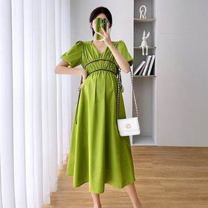 Moderskapsklänningar 6936# Summer Korean Fashion Pregnant Women's Dress Elegant A-Line Ultra Thin Pregnant Women's Clothing 230404