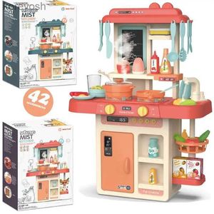 Cozinhas Jogar Comida 42pcs / set Crianças Simulação Brinquedos de Cozinha Conjunto 63cm Crianças Brincam Casa Spray de Água Cozinhar Talheres Brinquedos com Música LightL231104