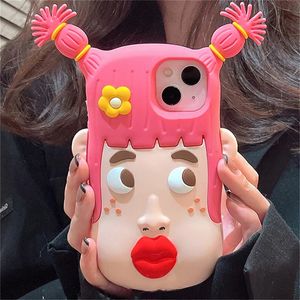 Capa de telefone japão bonito e divertido dos desenhos animados 3d malha menina iphone 14 13 12 pro max 11 salsicha boca à prova de choque capa macia 231104