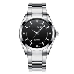 Chenxiカップルは高級ステンレススチールウルトラシン型の防水石英腕時計を男性の女性のためのミニマリストカジュアルウォッチ