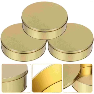 Storage Bottles 3pcs Round Tinplate Cookie Tin Candy Biscuits Treat Box Small Gift Case Holiday Party Favor