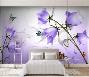 Bakgrunder Anpassad väggmålning 3D PO WALLPAP FANTASY PURPLE FLOMER FÖRTAGNING Bakgrund Heminredning Väggmålningar för väggar 3 D