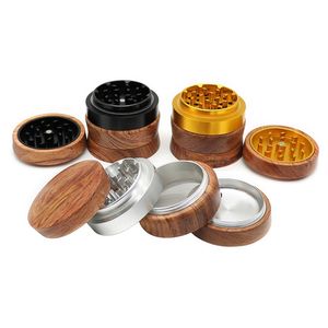 Colorful Aluminium Smoking Natural Wood 67MM Portable Dry Herb Tobacco Grind Spice Miller Grinder Crusher Grinding Chopped Hand Muller Cigarette Holder