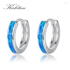 Hoop Earrings & Huggie Classic Female Blue Opal 925 Sterling Silver Wedding Jewelry Dainty Bridal Round For WomenHoop Odet22