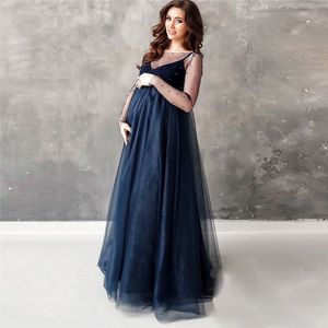 Vestidos de maternidade Tulle Cute Maternity Dress Adequado para festas de chá de bebê Pos de gravidez longa POS MESH MATHA