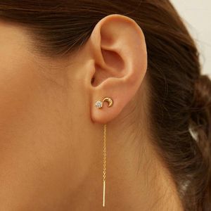 Stud Earrings 925 Sterling Silver Star Moon Design Engraved Tiny Dot CZ Small Earring Cute Minimalist Fine Jewelry