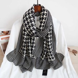 Sarongs New style cotton and linen scarf women European and American style silk scarf retro houndstooth long scarf shawl P230403