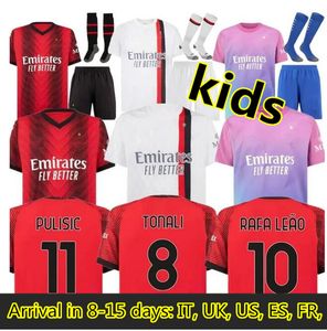 AC bambini maglie da calcio LEAO GIROUD 23 24 BENNACER PULISIC ROMAGNOLI CALHANOGLU REBIC 2023 2024 MILANS bambini calcio calzini uniformi completi