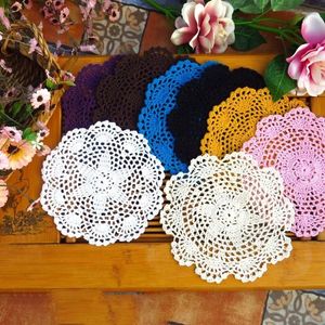 Table Mats Cotton Round Placemat Cup White Flower Lace Embroidery Mat Crochet Tea Coffee Doily Drink Pad Home Decor