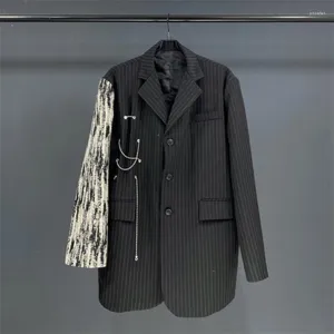 Damenanzüge Maßgeschneiderter Originalentwurf Gestreifter Blazer für Männer Frauen Patchwork Denim Jacquard Kette Lose Anzugjacke Mantel Y4146