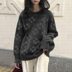 Men's Vests Gothic Full Star Printing Oversized Sweater Women Long Sleeve Punk Fairy Grunge Round Neck Knitted Clothes 2000s E Girl Pullover