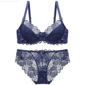 Large Size Lingerie Sexy Lace Ultra Thin Transparent Bra and Panties Set Underwear Set Women Brassieres A B C D Cup 95C 95D Q0705