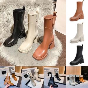 Designer Womens Rain Boots Fashion waterproof long tube thick bottom side zipper high heel boots with velvet