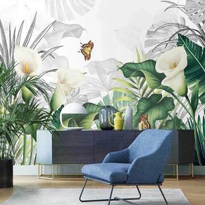 Bakgrunder Anpassad väggmålning 3D Bakgrund Modern Vit Flower Tropical Plant Europeiska pastoral stil vägg affisch vardagsrum sovrum heminredning