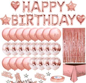 Altri articoli per feste per eventi 46 pezzi Set di decorazioni per il compleanno in oro rosa Lettera Happy Balloon Decor Kids Foil Tovaglia Cuore 230404