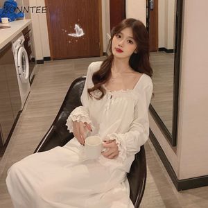 Women s Sleepwear Nightgown Leisure Solid Sweet 3XL Princess Style Ulzzang Lace Chic Sleepshirts Lovely Soft Home Wear Nighty White 230404