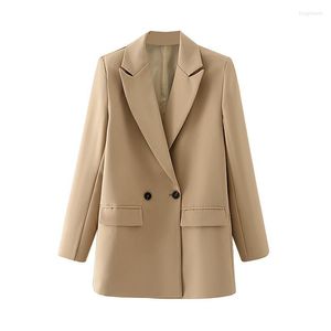 Women's Jackets Marwin Women Khaki Blazer Coat Vintage Notched Collar Pocket 2023 Spring Fashion Female Casual Chic Tops