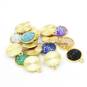 Pendant Necklaces 12Mm Druzy Drusy Stone Pendant Gold Bling Resin Round Charm For Neckalces Making Fashion Jewelry In Bk Drop Delivery Dha0P