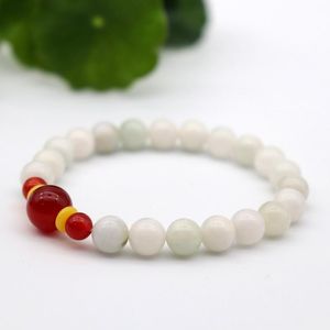 Armreif Damen Charm Schmuck Accessoires Echte Seidige DuShan Jade Perlen Naturweiß Mit Roter Achat Perle DIY Elastische Armbänder
