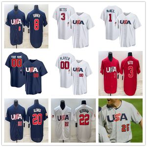 2023 WBC Team USA Maglia da baseball Trea Turner Mike Trout Bobby Witt Jr. Nolan Arenado Kershaw Realmuto Mookie Betts Kyle Tucker Tim Anderson Pete Alonso Nestor Cortes