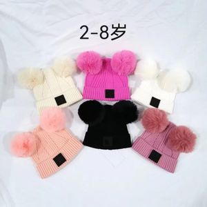 Brand Designer Baby Winter Caps With tag 5 Colors Cute Kids Two Poms Knitting Hats 2-8 years old Children Knitted Hats Wholesale
