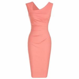 Kvinnors retro ärmlös Slim Business Pencil Dress Ladies Vintage Solid Color Mante Cocktail Party Bodycon Dresses GMX190702848