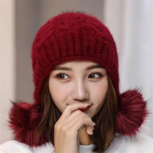 Berets Female Outdoor Warm Hat Women Thick Fur Hats Lady Bomber Ear Protection Breathable Winter Cap Knitting CapBerets BeretsBerets