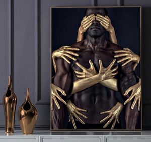 African Art Black Gold Nude Man Canvas Painting Modern Wall Art Posters and Prints Canvas Pictures for Living Room Wall Decor7901442