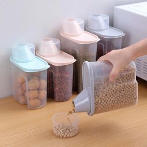 Garrafas de armazenamento de plástico seladas grandes caixas de preservação de alimentos copos de medição baldes de cozinha e grãos diversos