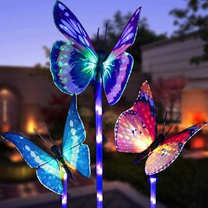 Iluminária de novidade 3 Pacote Butterfly Garden Garden Light Luz de Estaca Solar Luz Luz de Multi-Color