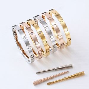 Pulseira de parafuso moda luxo jóias pulseira pulseiras 18k rosa ouro prata titânio aço diamante pulseiras mulheres homens prego pulseiras designer jóias 21 22 tamanho