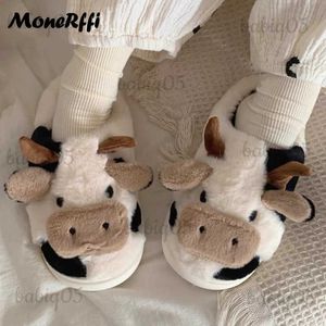 Kaii Cow Women Winter Slippers Indoor House Shoes Warm Plush Slipper Men Couples Home Slides Platform Footwear T231104