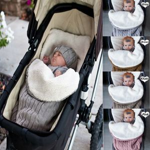 Sovsäckar födda baby vintervagn wrap filt fotmuff tjock varm stickad virka swaddle småbarn liten sömn säck 230404