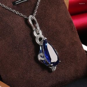 Colares pendentes Caoshi Trendy Gorgeous Big Blue Drop Shape Colar Cubic Zirconia Para Mulheres Elegantes Acessórios de Jóias do Pescoço