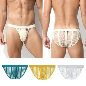 Underpants Mesh Men Briefs Panties Summer Underwear Male G-string Thong Solid Convex Pouch Breathable Comfort Underpant