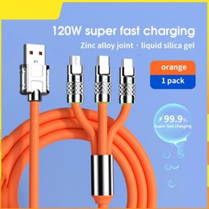 3 In 1 Fast Charging Cable 6A 120W Metal Liquid Silicone Type-C Micro-USB Data Charger Cable 1.2M Line For Phone Android