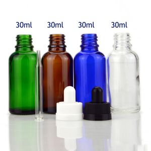 30 ml eterisk oljedropparflaskor tomma glas kosmetikaförpackningar 440 st/parti med barnsäkert lock