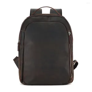 Backpack Men Genuine Leather For 15.6" Laptop Vintage Crazy Horse Shoulder Bag Travel Business Male SchoolBag