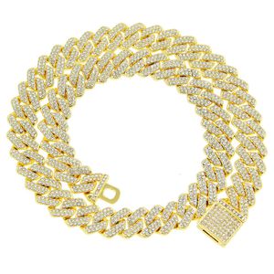 14mm Hip Hop Jewelry Cuban Link Chain Bling Bracelet Necklace Rainbow Alloy for Men Xp Hiphop 1piece/opp Bag Micro Insert Cn;zhe