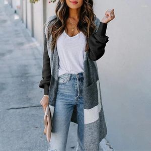 Women's Knits 2023 Patchwork Long Cardigan Female Sweaters Street Clothes Women Winter Coat Knitwear Pockets Slim Bohemian Holiday Cardigans